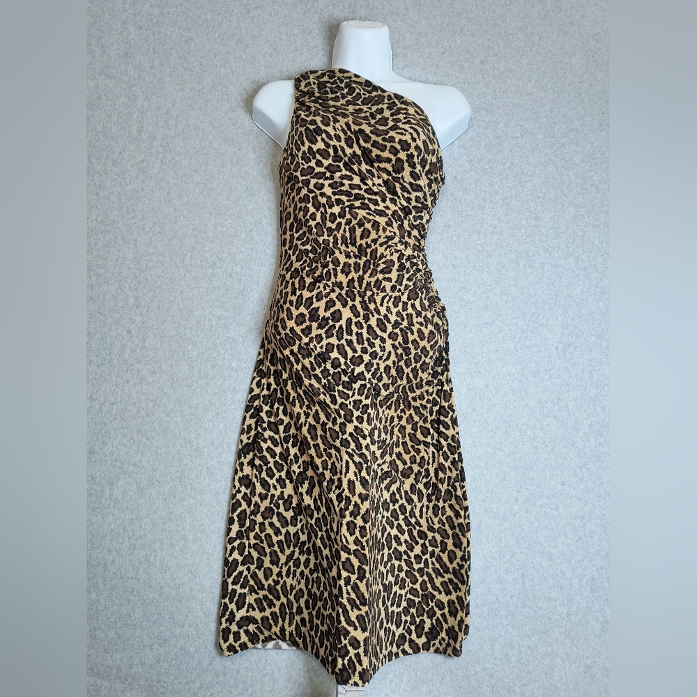 Lauren Ralph Lauren Dress Women's  One Shoulder Leopard Print Ruched Size 2